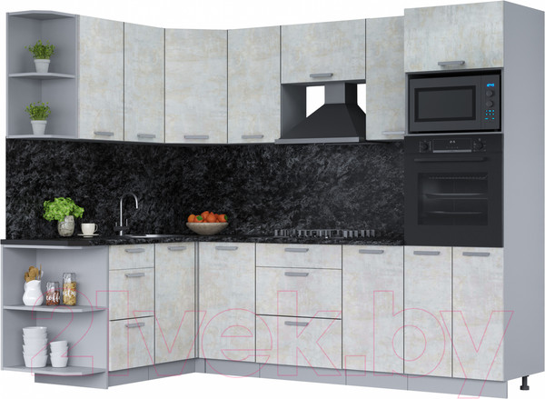 Изображение товара Кухонный гарнитур Интерлиния Мила Лайт 1.68х2.6 левая (бетон лайт/бетон лайт/кастилло темный)