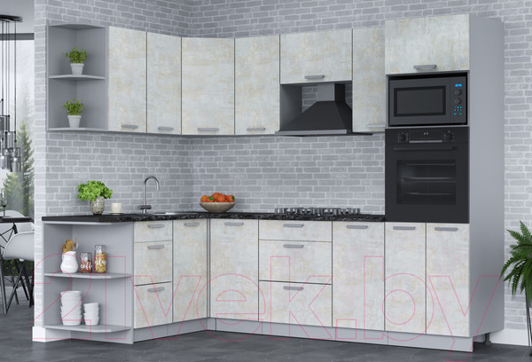 Изображение товара Кухонный гарнитур Интерлиния Мила Лайт 1.68х2.6 левая (бетон лайт/бетон лайт/кастилло темный)