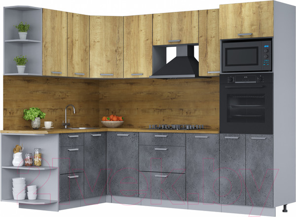 Изображение товара Кухонный гарнитур Интерлиния Мила Лайт 1.68х2.6 левая (дуб золотой/бетон портленд/дуб бунратти)