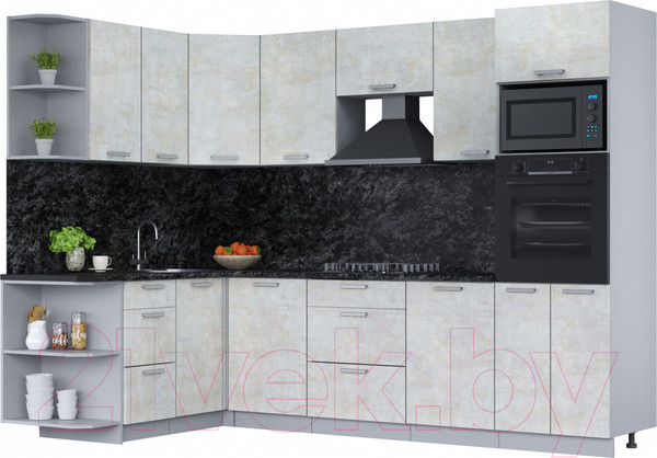 Изображение товара Кухонный гарнитур Интерлиния Мила Лайт 1.68х2.8 левая (бетон лайт/бетон лайт/кастилло темный)