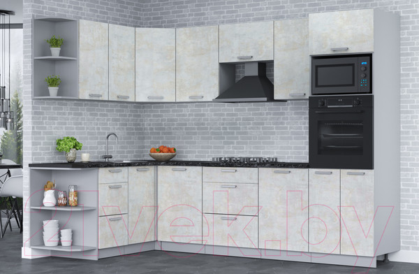 Изображение товара Кухонный гарнитур Интерлиния Мила Лайт 1.68х2.8 левая (бетон лайт/бетон лайт/кастилло темный)