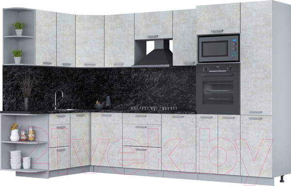 Изображение товара Кухонный гарнитур Интерлиния Мила Лайт 1.68х3.2 левая (бетон лайт/бетон лайт/кастилло темный)