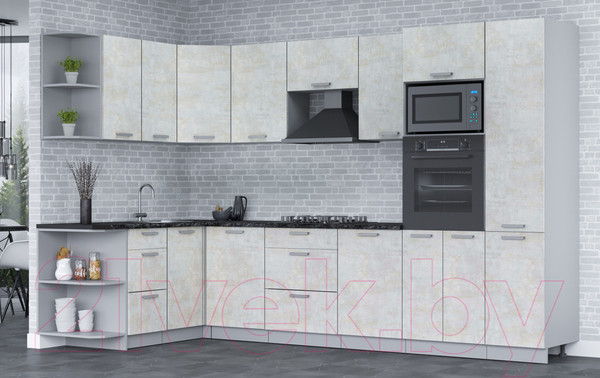 Изображение товара Кухонный гарнитур Интерлиния Мила Лайт 1.68х3.2 левая (бетон лайт/бетон лайт/кастилло темный)