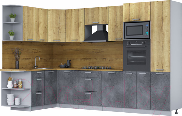 Изображение товара Кухонный гарнитур Интерлиния Мила Лайт 1.68х3.2 левая (дуб золотой/бетон портленд/дуб бунратти)