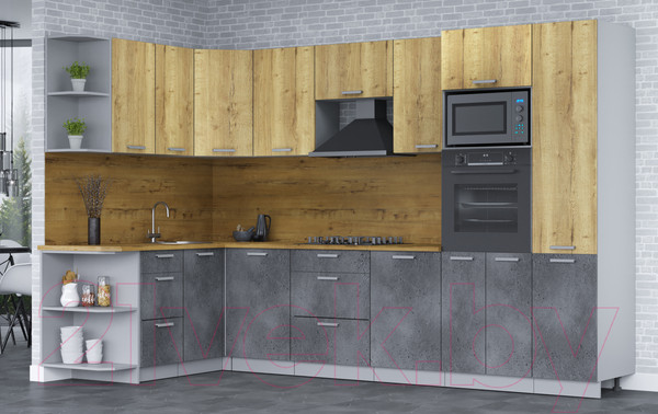 Изображение товара Кухонный гарнитур Интерлиния Мила Лайт 1.68х3.2 левая (дуб золотой/бетон портленд/дуб бунратти)