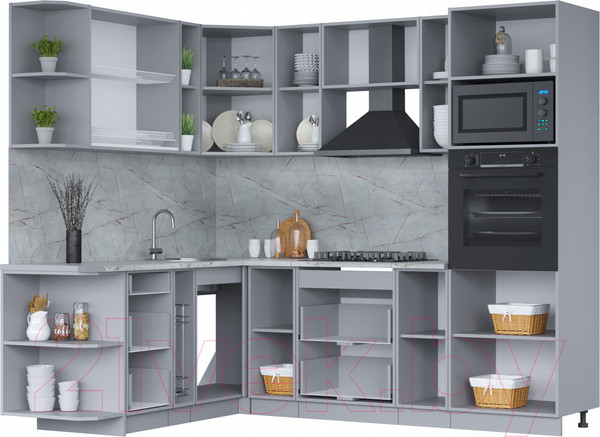 Изображение товара Кухонный гарнитур Интерлиния Мила Лайт 1.88х2.4 левая (бетон лайт/бетон лайт/кастилло темный)