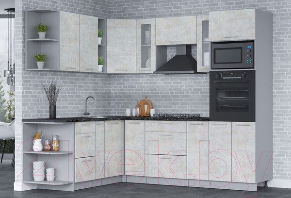 Изображение товара Кухонный гарнитур Интерлиния Мила Лайт 1.88х2.4 левая (бетон лайт/бетон лайт/кастилло темный)