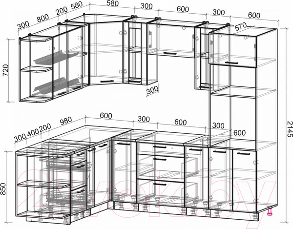 Изображение товара Кухонный гарнитур Интерлиния Мила Лайт 1.88х2.4 левая (дуб золотой/бетон портленд/дуб бунратти)