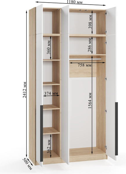 Изображение товара Шкаф Soma Lord Black 3-х створчатый 120x240 (дуб сонома/белый)