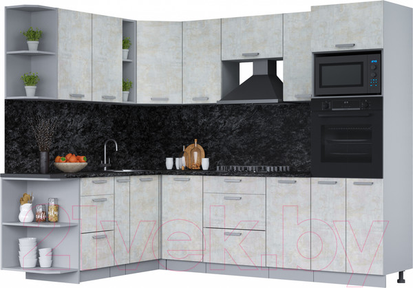 Изображение товара Кухонный гарнитур Интерлиния Мила Лайт 1.88х2.6 левая (бетон лайт/бетон лайт/кастилло темный)