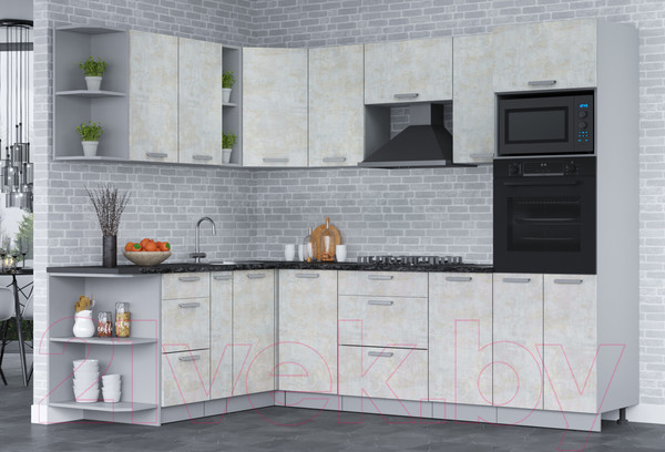 Изображение товара Кухонный гарнитур Интерлиния Мила Лайт 1.88х2.6 левая (бетон лайт/бетон лайт/кастилло темный)