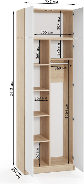 Изображение товара Шкаф Soma Lord Lite 2-х створчатый 80x240 (дуб сонома/белый)