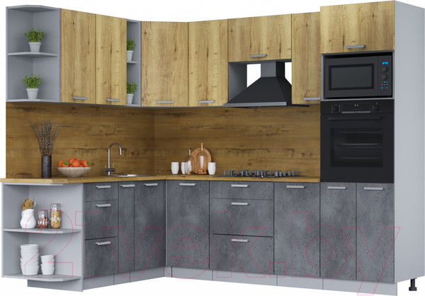 Изображение товара Кухонный гарнитур Интерлиния Мила Лайт 1.88х2.6 левая (дуб золотой/бетон портленд/дуб бунратти)