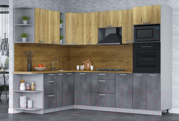 Изображение товара Кухонный гарнитур Интерлиния Мила Лайт 1.88х2.6 левая (дуб золотой/бетон портленд/дуб бунратти)