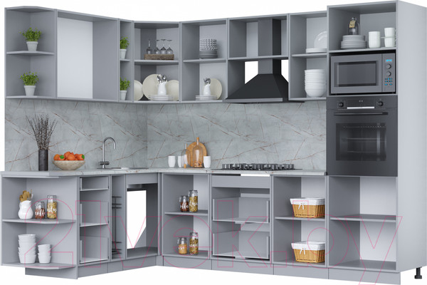 Изображение товара Кухонный гарнитур Интерлиния Мила Лайт 1.88х2.8 левая (бетон лайт/бетон лайт/кастилло темный)