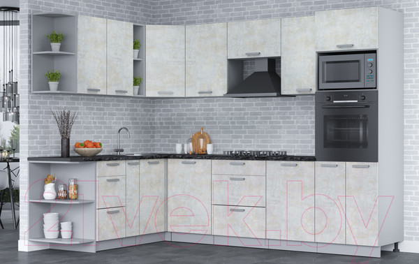 Изображение товара Кухонный гарнитур Интерлиния Мила Лайт 1.88х2.8 левая (бетон лайт/бетон лайт/кастилло темный)