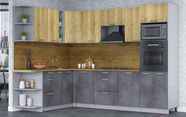 Изображение товара Кухонный гарнитур Интерлиния Мила Лайт 1.88х2.8 левая (дуб золотой/бетон портленд/дуб бунратти)