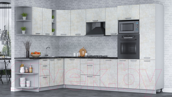 Изображение товара Кухонный гарнитур Интерлиния Мила Лайт 1.88х3.2 левая (бетон лайт/бетон лайт/кастилло темный)