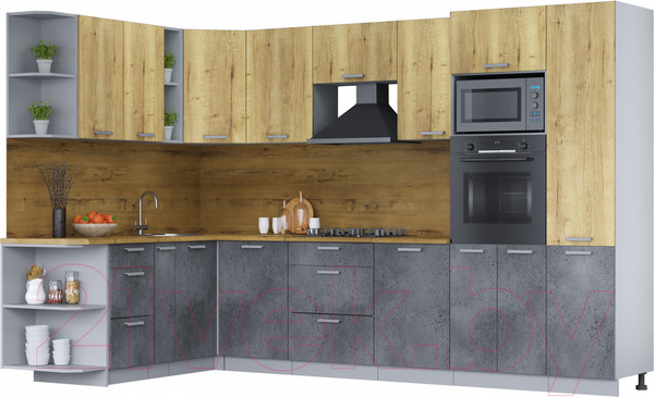 Изображение товара Кухонный гарнитур Интерлиния Мила Лайт 1.88х3.2 левая (дуб золотой/бетон портленд/дуб бунратти)