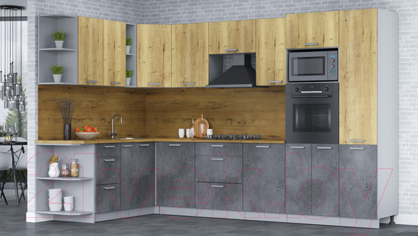 Изображение товара Кухонный гарнитур Интерлиния Мила Лайт 1.88х3.2 левая (дуб золотой/бетон портленд/дуб бунратти)