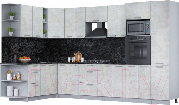 Изображение товара Кухонный гарнитур Интерлиния Мила Лайт 1.88х3.4 левая (бетон лайт/бетон лайт/кастилло темный)