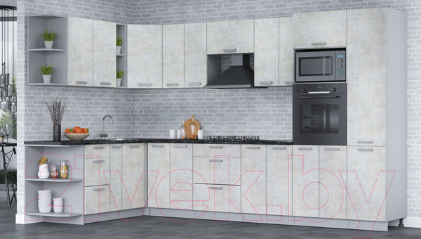 Изображение товара Кухонный гарнитур Интерлиния Мила Лайт 1.88х3.4 левая (бетон лайт/бетон лайт/кастилло темный)