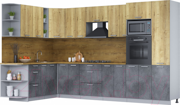 Изображение товара Кухонный гарнитур Интерлиния Мила Лайт 1.88х3.4 левая (дуб золотой/бетон портленд/дуб бунратти)