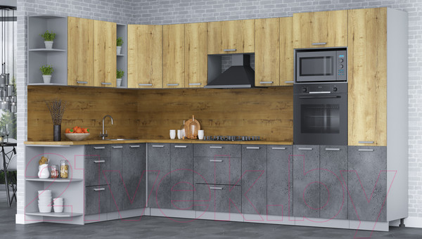 Изображение товара Кухонный гарнитур Интерлиния Мила Лайт 1.88х3.4 левая (дуб золотой/бетон портленд/дуб бунратти)