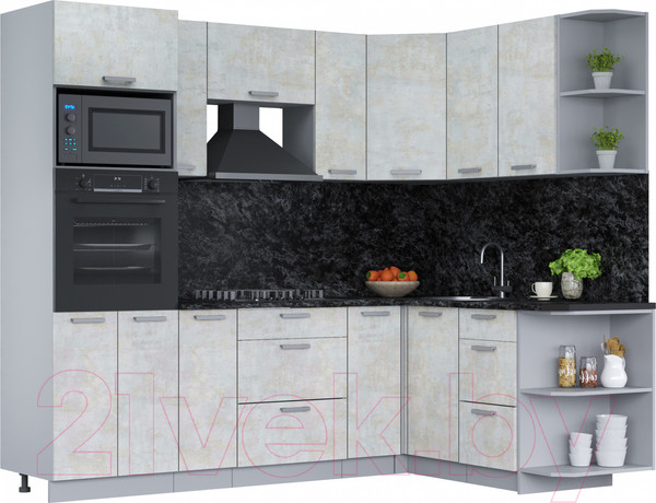 Изображение товара Кухонный гарнитур Интерлиния Мила Лайт 1.68х2.4 правая (бетон лайт/бетон лайт/кастилло темный)