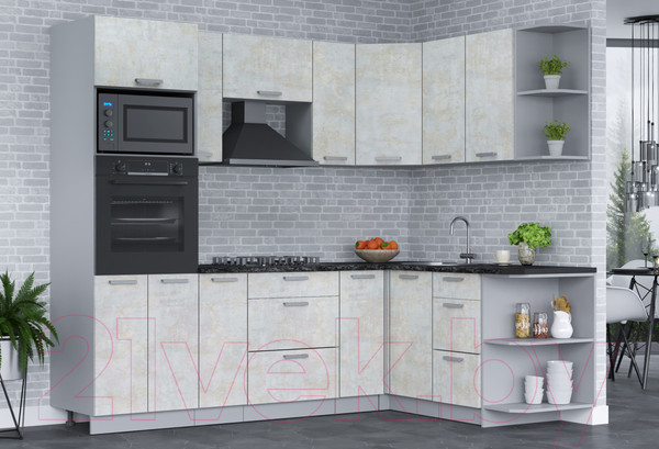 Изображение товара Кухонный гарнитур Интерлиния Мила Лайт 1.68х2.4 правая (бетон лайт/бетон лайт/кастилло темный)