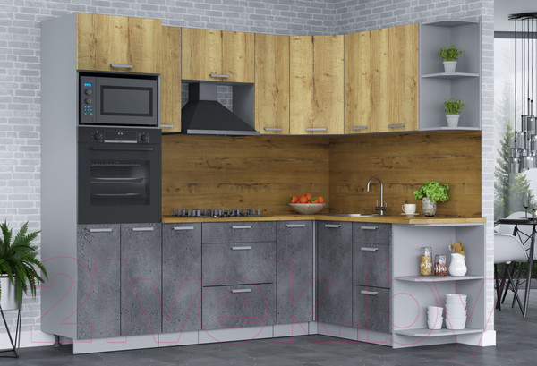 Изображение товара Кухонный гарнитур Интерлиния Мила Лайт 1.68х2.4 правая (дуб золотой/бетон портленд/дуб бунратти)