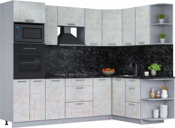 Изображение товара Кухонный гарнитур Интерлиния Мила Лайт 1.68х2.6 правая (бетон лайт/бетон лайт/кастилло темный)