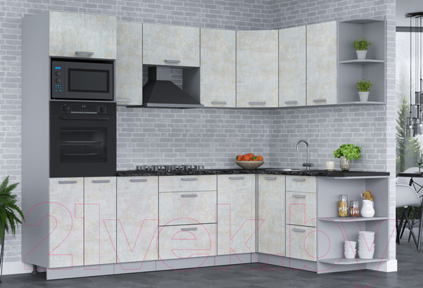 Изображение товара Кухонный гарнитур Интерлиния Мила Лайт 1.68х2.6 правая (бетон лайт/бетон лайт/кастилло темный)