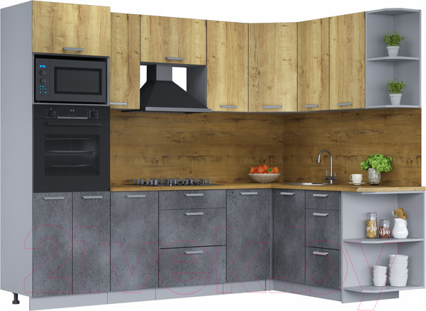 Изображение товара Кухонный гарнитур Интерлиния Мила Лайт 1.68х2.6 правая (дуб золотой/бетон портленд/дуб бунратти)