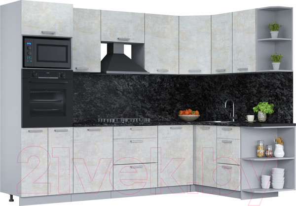 Изображение товара Кухонный гарнитур Интерлиния Мила Лайт 1.68х2.8 правая (бетон лайт/бетон лайт/кастилло темный)