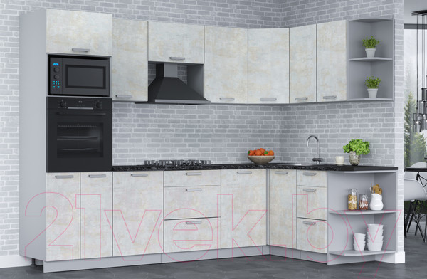 Изображение товара Кухонный гарнитур Интерлиния Мила Лайт 1.68х2.8 правая (бетон лайт/бетон лайт/кастилло темный)