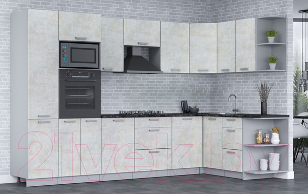 Изображение товара Кухонный гарнитур Интерлиния Мила Лайт 1.68х3.2 правая (бетон лайт/бетон лайт/кастилло темный)