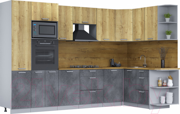 Изображение товара Кухонный гарнитур Интерлиния Мила Лайт 1.68х3.2 правая (дуб золотой/бетон портленд/дуб бунратти)