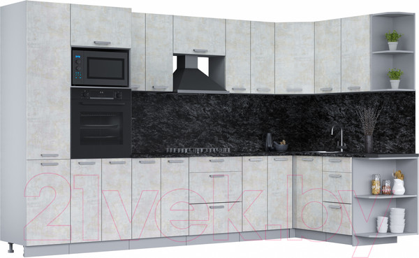 Изображение товара Кухонный гарнитур Интерлиния Мила Лайт 1.68х3.4 правая (бетон лайт/бетон лайт/кастилло темный)