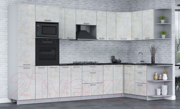 Изображение товара Кухонный гарнитур Интерлиния Мила Лайт 1.68х3.4 правая (бетон лайт/бетон лайт/кастилло темный)