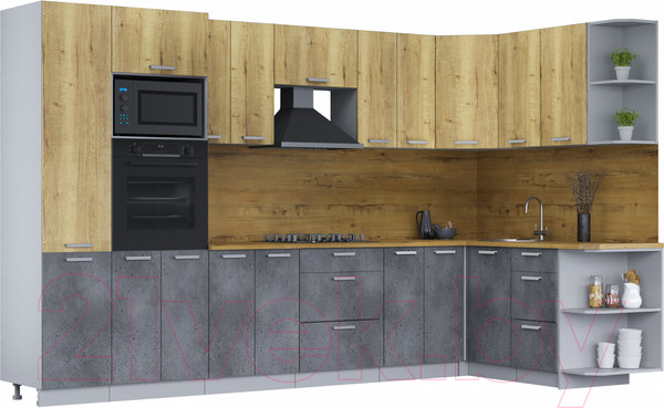 Изображение товара Кухонный гарнитур Интерлиния Мила Лайт 1.68х3.4 правая (дуб золотой/бетон портленд/дуб бунратти)