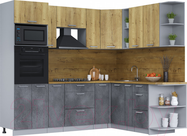 Изображение товара Кухонный гарнитур Интерлиния Мила Лайт 1.88х2.4 правая (дуб золотой/бетон портленд/дуб бунратти)