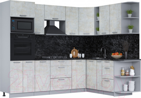 Изображение товара Кухонный гарнитур Интерлиния Мила Лайт 1.88х2.6 правая (бетон лайт/бетон лайт/кастилло темный)