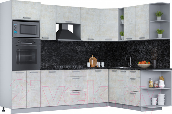 Изображение товара Кухонный гарнитур Интерлиния Мила Лайт 1.88х2.8 правая (бетон лайт/бетон лайт/кастилло темный)