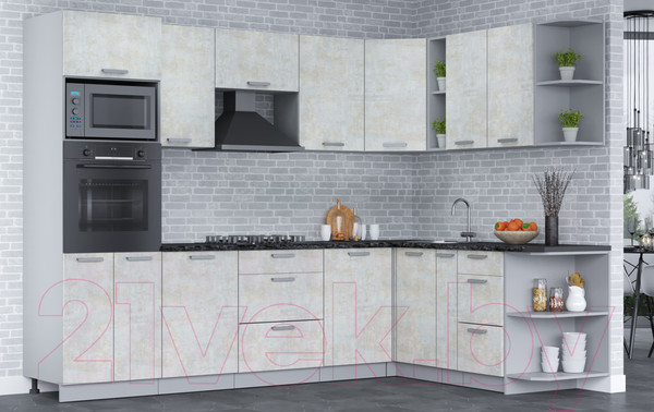 Изображение товара Кухонный гарнитур Интерлиния Мила Лайт 1.88х2.8 правая (бетон лайт/бетон лайт/кастилло темный)