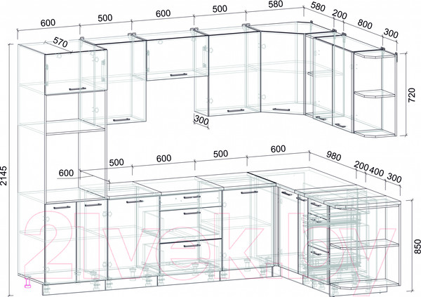 Изображение товара Кухонный гарнитур Интерлиния Мила Лайт 1.88х2.8 правая (дуб золотой/бетон портленд/дуб бунратти)