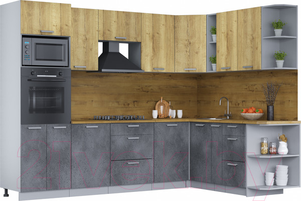 Изображение товара Кухонный гарнитур Интерлиния Мила Лайт 1.88х2.8 правая (дуб золотой/бетон портленд/дуб бунратти)