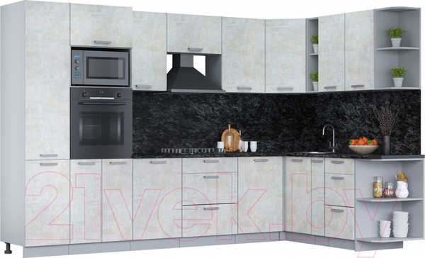 Изображение товара Кухонный гарнитур Интерлиния Мила Лайт 1.88х3.2 правая (бетон лайт/бетон лайт/кастилло темный)
