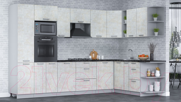 Изображение товара Кухонный гарнитур Интерлиния Мила Лайт 1.88х3.2 правая (бетон лайт/бетон лайт/кастилло темный)