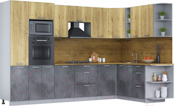 Изображение товара Кухонный гарнитур Интерлиния Мила Лайт 1.88х3.2 правая (дуб золотой/бетон портленд/дуб бунратти)